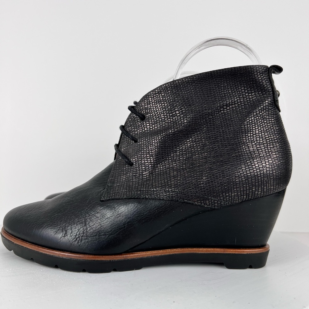 Hispanitas Black Leather Wedge Ankle Boot Booties Size 39.5 US 8.5 - 9